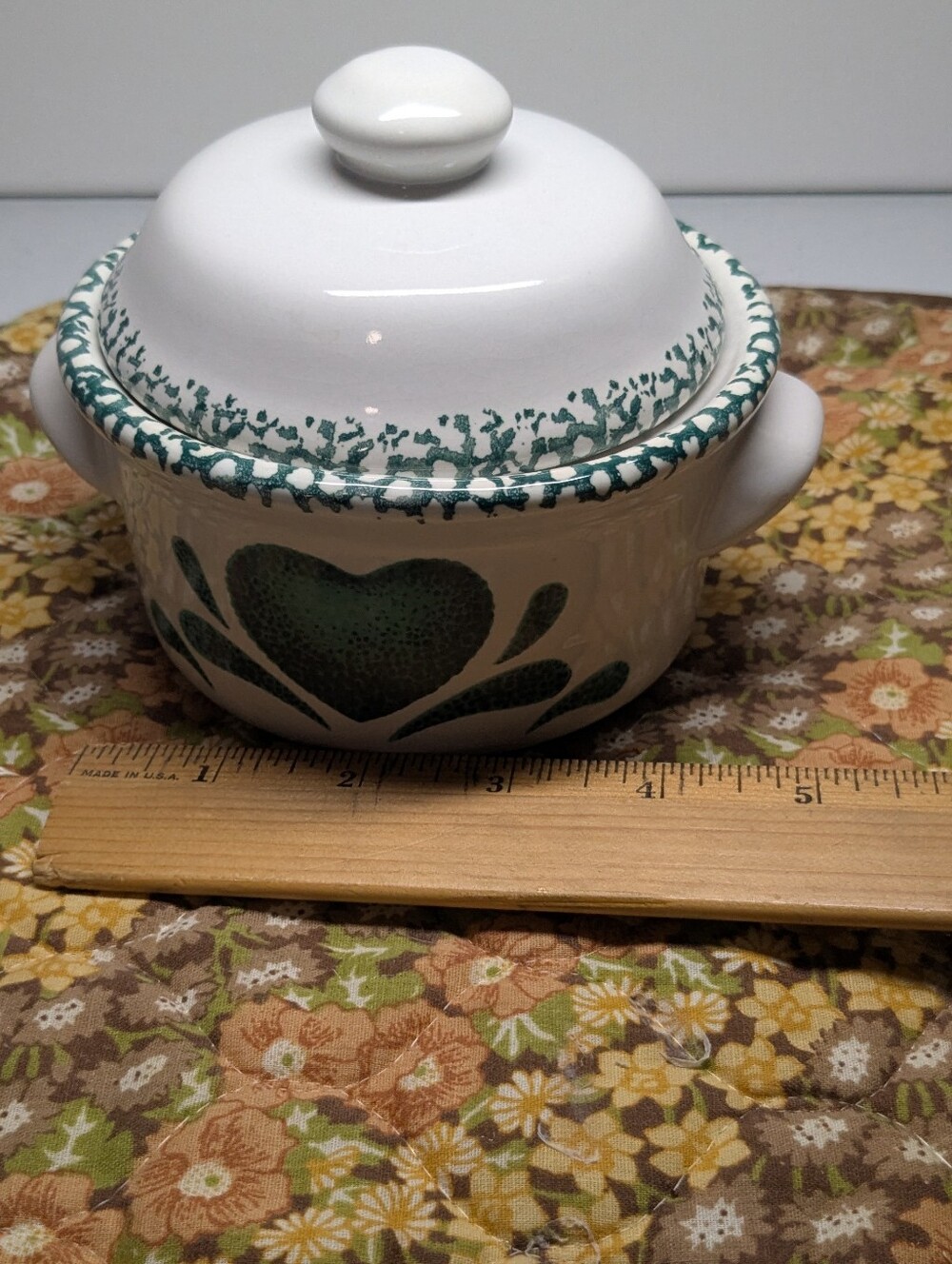 Country Green Heart Design Ceramic Individual Casserole Dish 5" Diameter - Picture 2 of 13